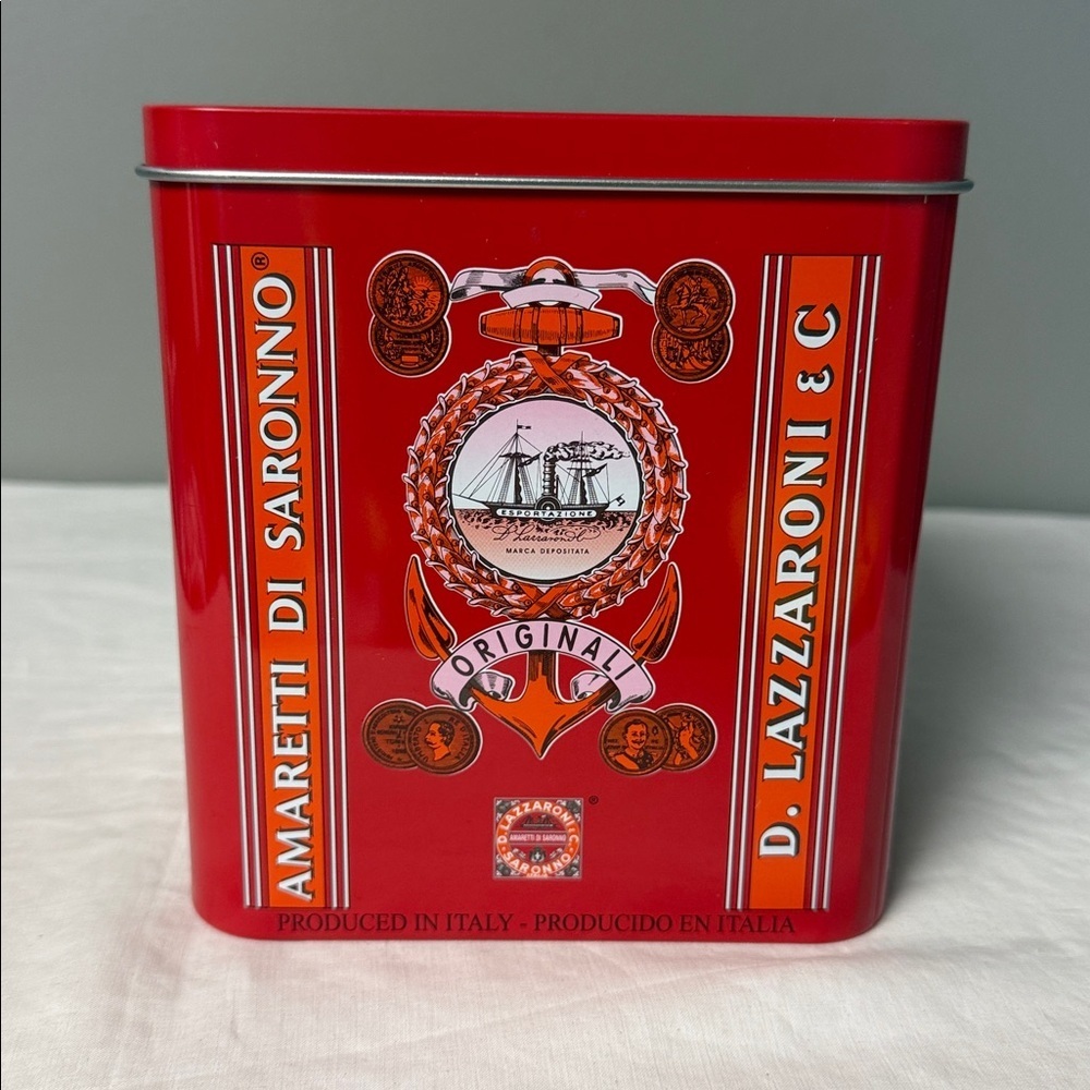 Lazzaroni Amaretti di Saronno Red Tin Italy Storage Cookie Biscuit 6" - Picture 2 of 5
